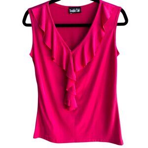 Double Take Vintage Y2K Womens Hot Pink Ruffle V-Neck Sleeveless Top Blouse M